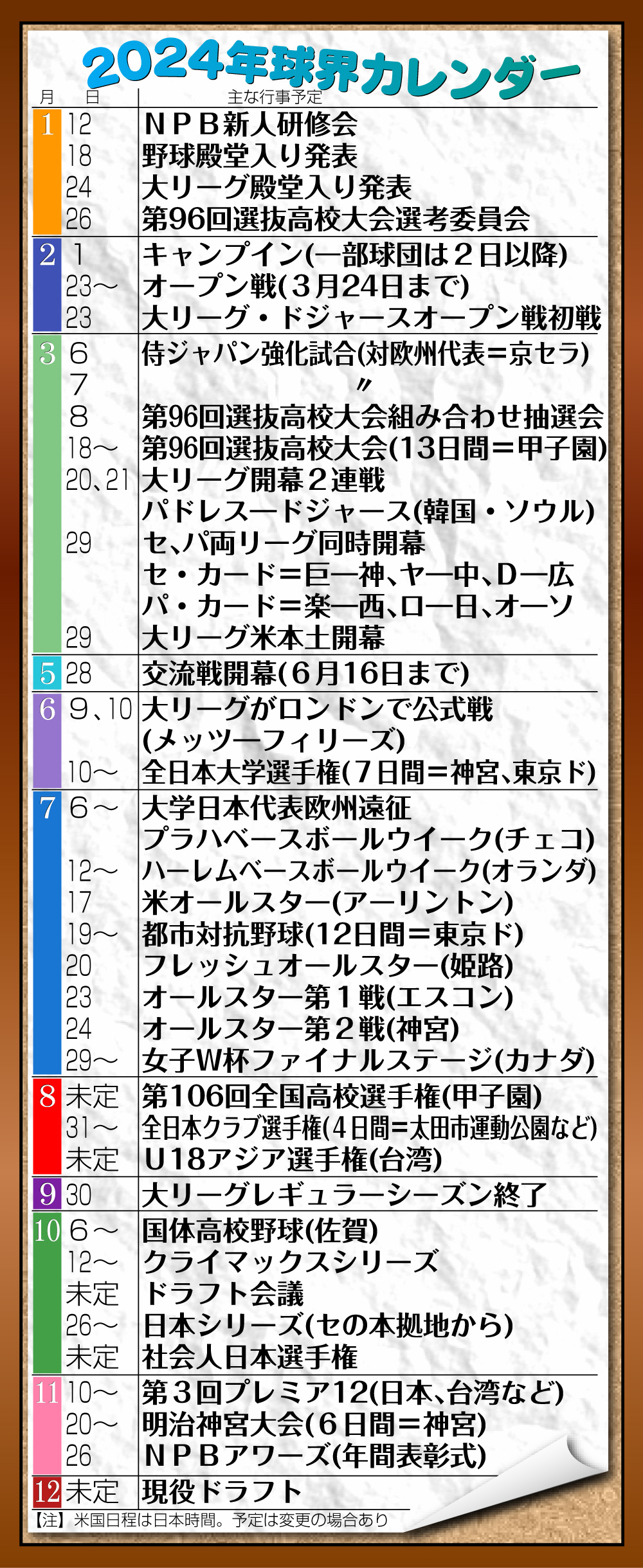 【イラスト】2024年球界カレンダー