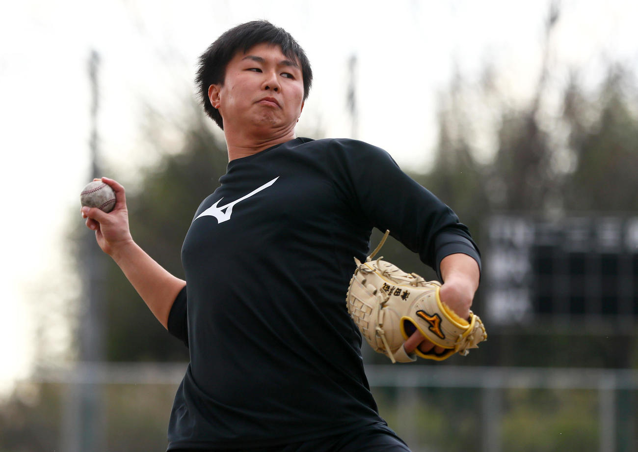 自主トレでキャッチボールする阪神津田（撮影・上山淳一）