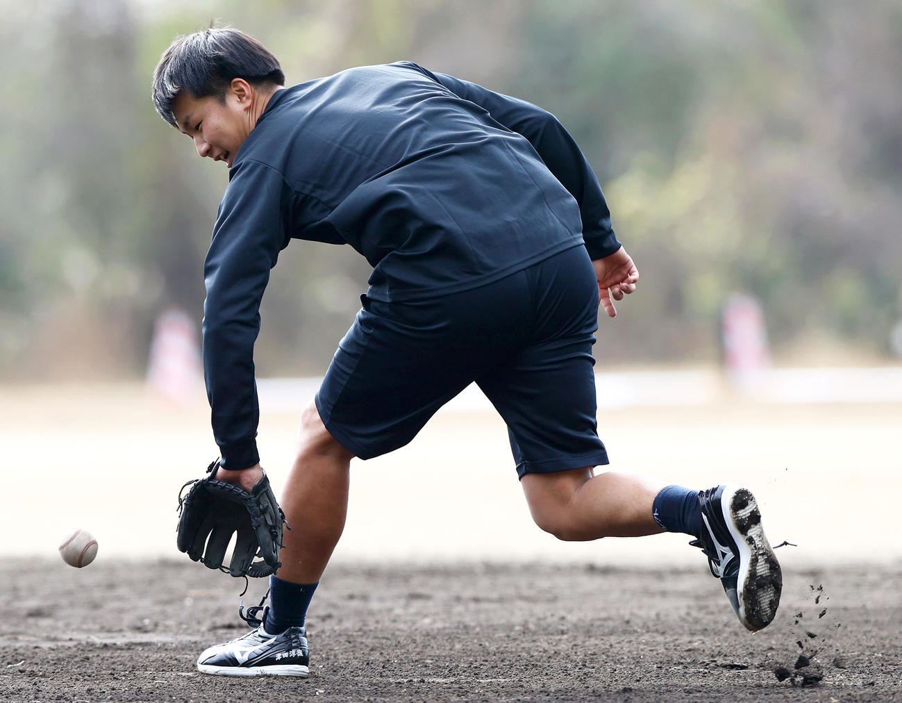 自主トレでノックを受ける阪神津田（撮影・上山淳一）