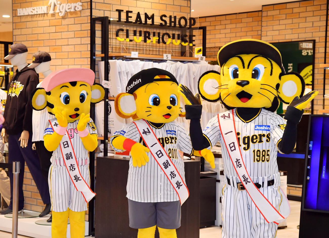 阪神梅田本店での初売りで「阪神タイガース福袋」の受け渡し会場でトラッキーもお出迎えする（撮影・清水貴仁）