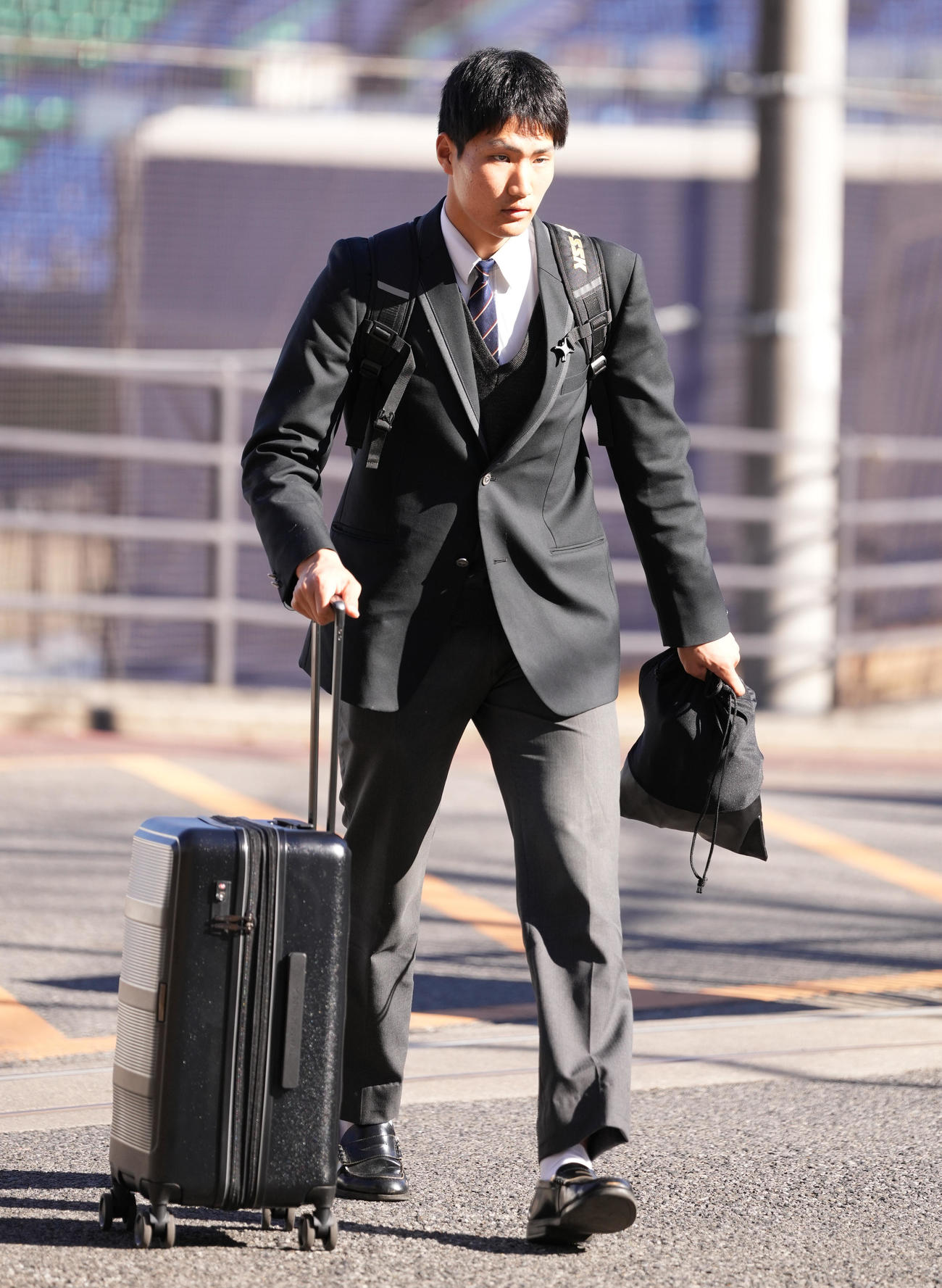 入寮した日本ハム育成3位加藤大（撮影・鈴木みどり）