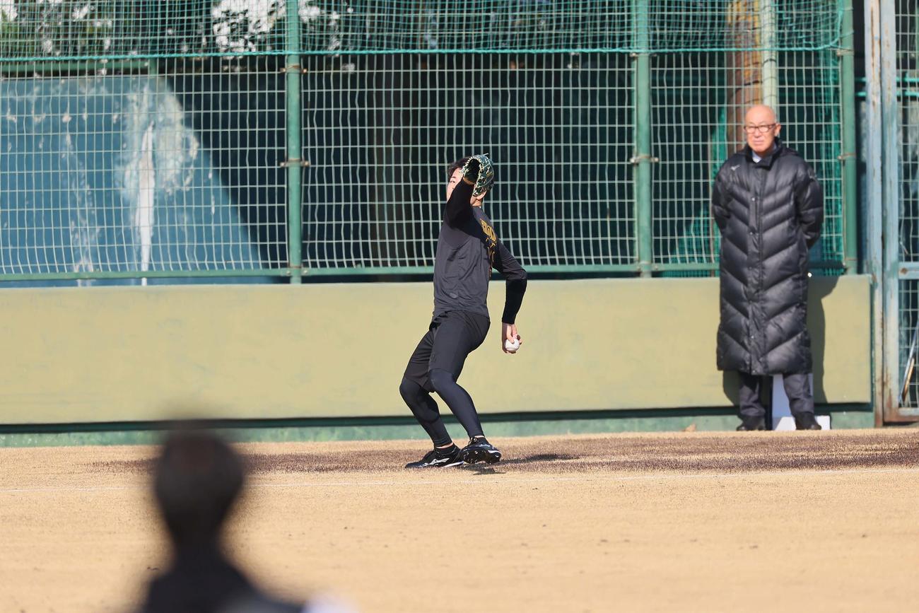 キャッチボールをするドラフト1位の下村海翔の連続写真（撮影・上田博志）