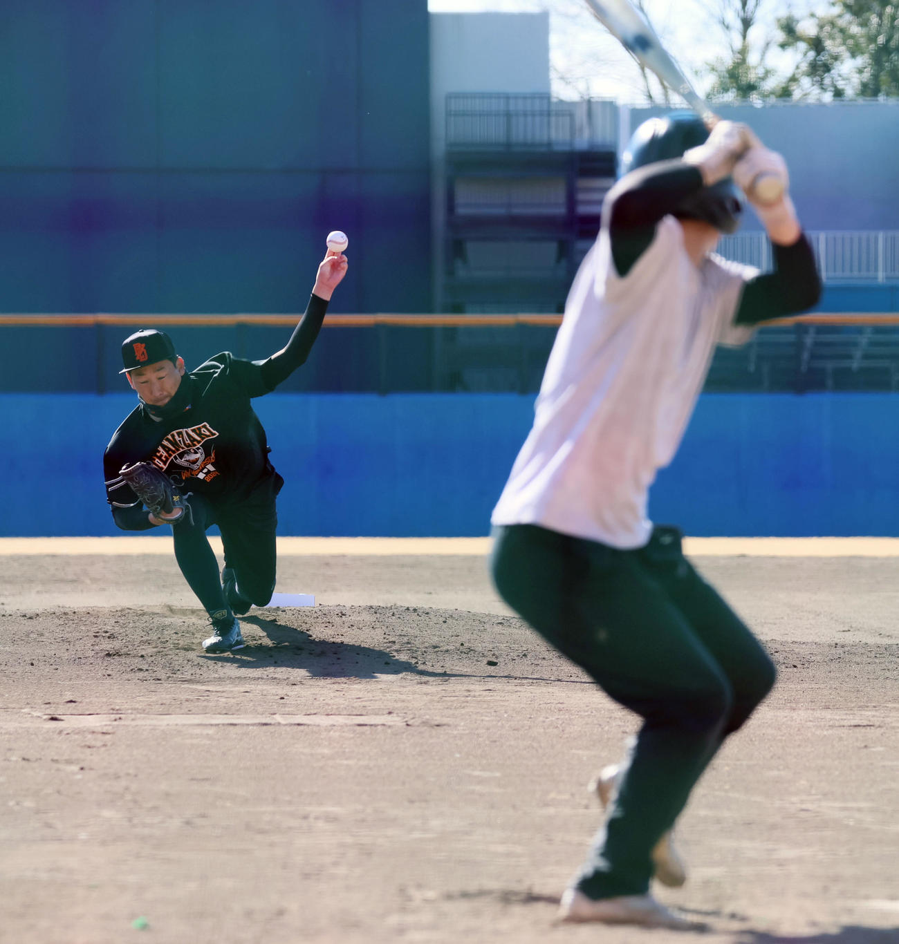 自主トレを公開しマウンドから打者と対戦する岩崎（撮影・加藤哉）