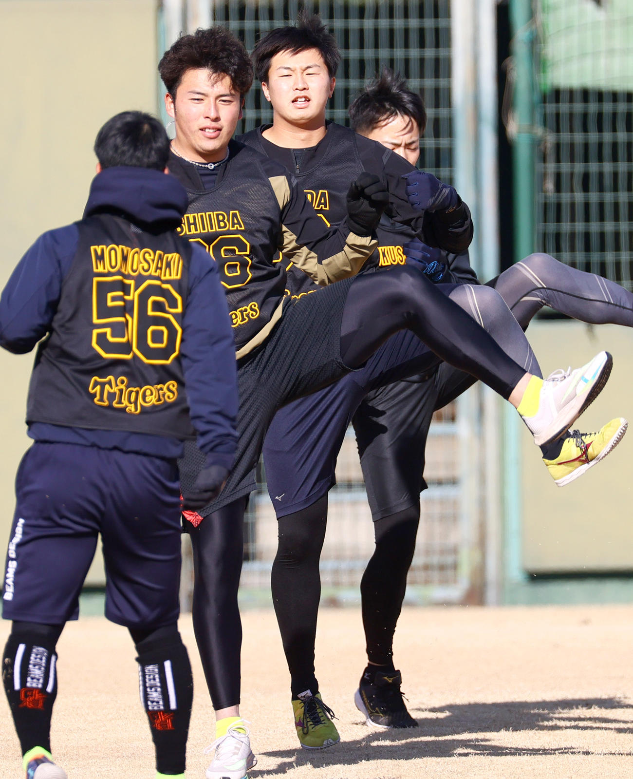 新人合同自主トレに励む阪神椎葉（左から2人目）ら（撮影・上山淳一）