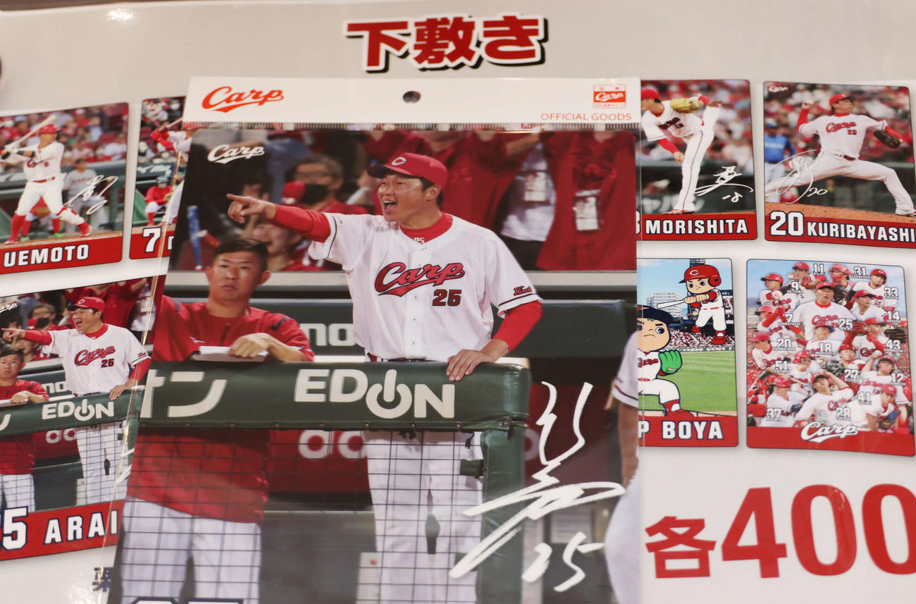カープグッズ内見会　下敷き（撮影・加藤孝規）