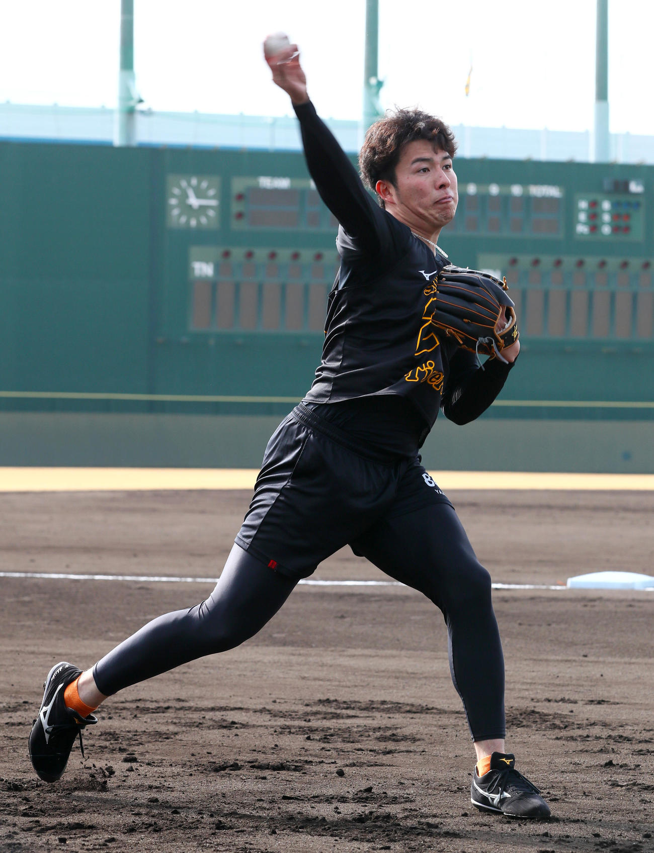 新人合同自主トレでノックを受ける阪神椎葉（撮影・上山淳一）
