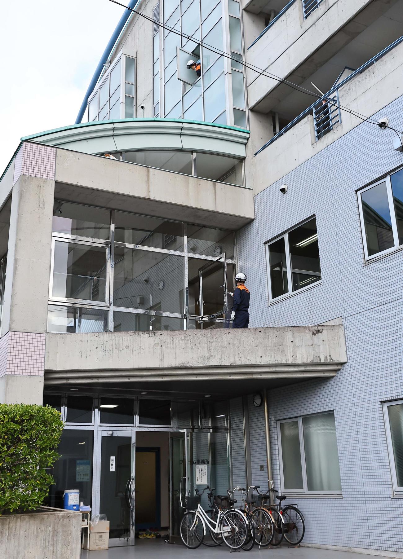 3階部分で動けなくなった猫（撮影・上田博志）