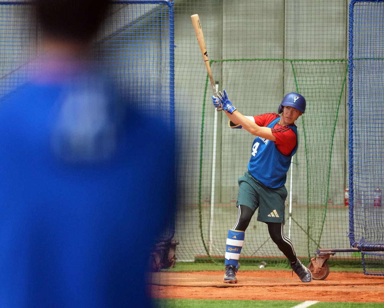 フリー打撃を行うDeNAドラフト1位の度会（撮影・たえ見朱実）