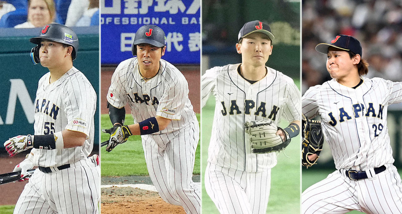 左から村上宗隆、近藤健介、源田壮亮、宮城大弥