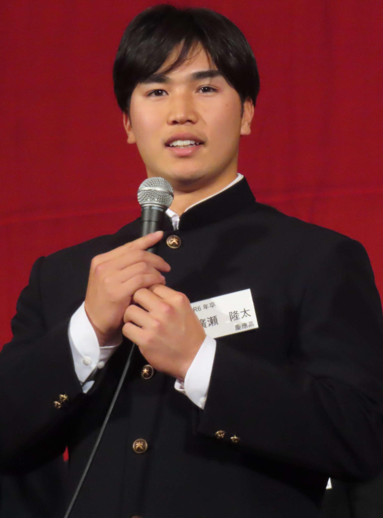 慶大の祝賀会に出席したソフトバンク広瀬（撮影・佐瀬百合子）