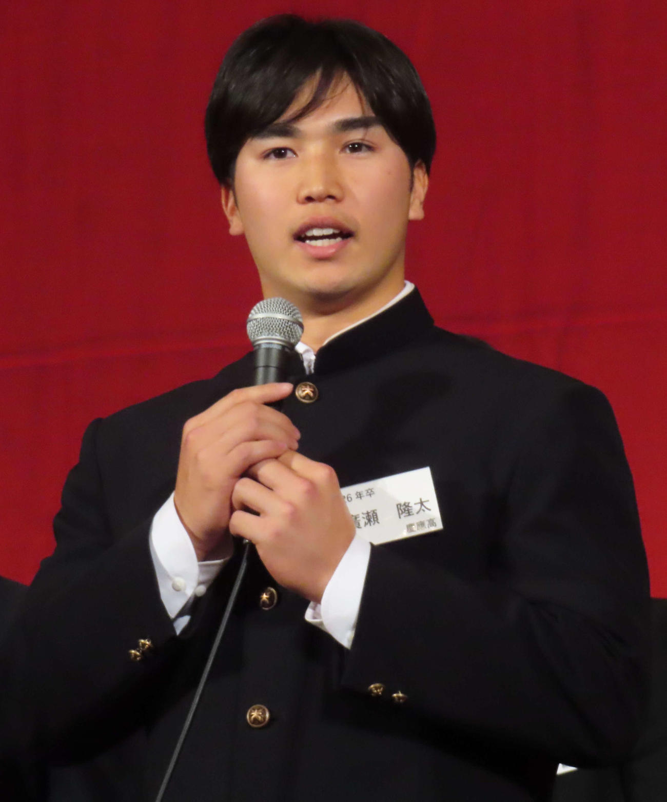 慶大の祝賀会に出席したソフトバンク広瀬（撮影・佐瀬百合子）