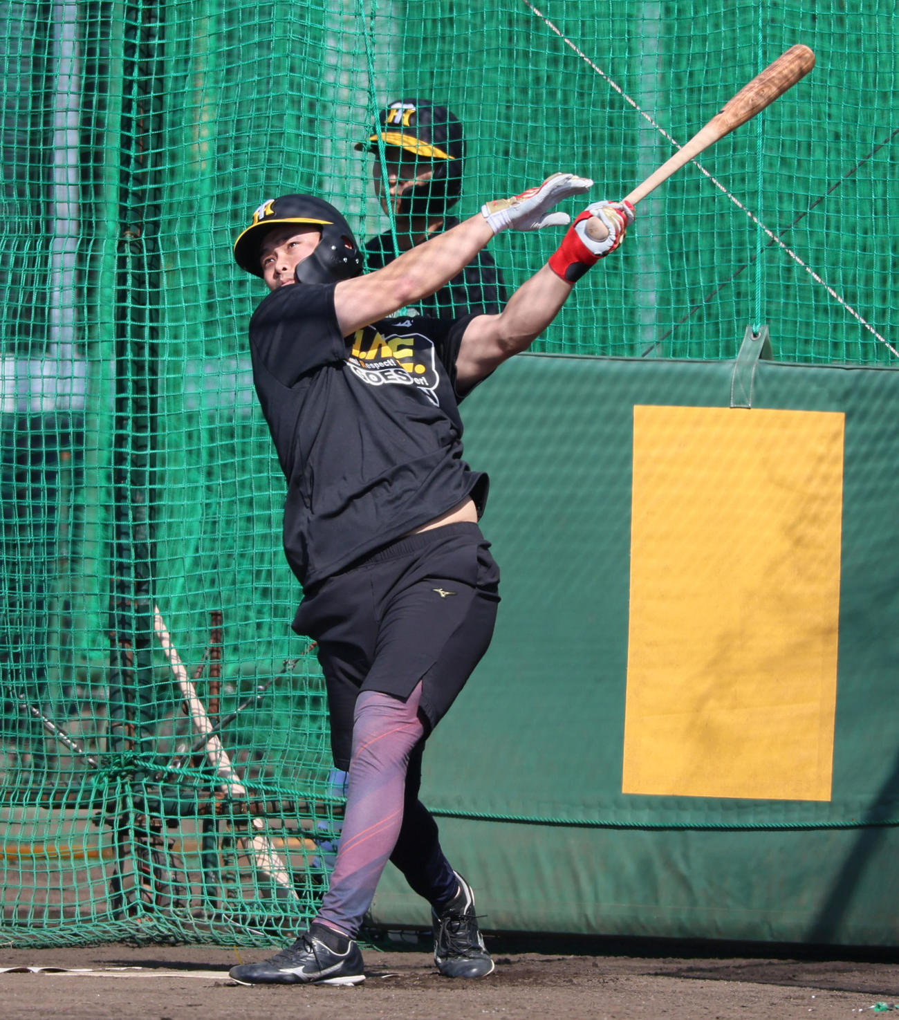 合同自主トレで打撃練習する野口（撮影・加藤哉）