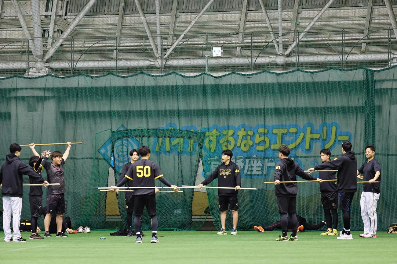 阪神春季キャンプ　早出でトレーニングする阪神ナイン（撮影・藤尾明華）