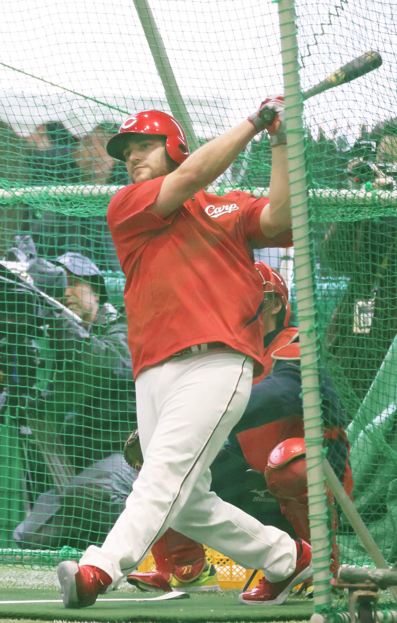 打撃練習をする広島新外国人のシャイナ－（撮影・加藤孝規）