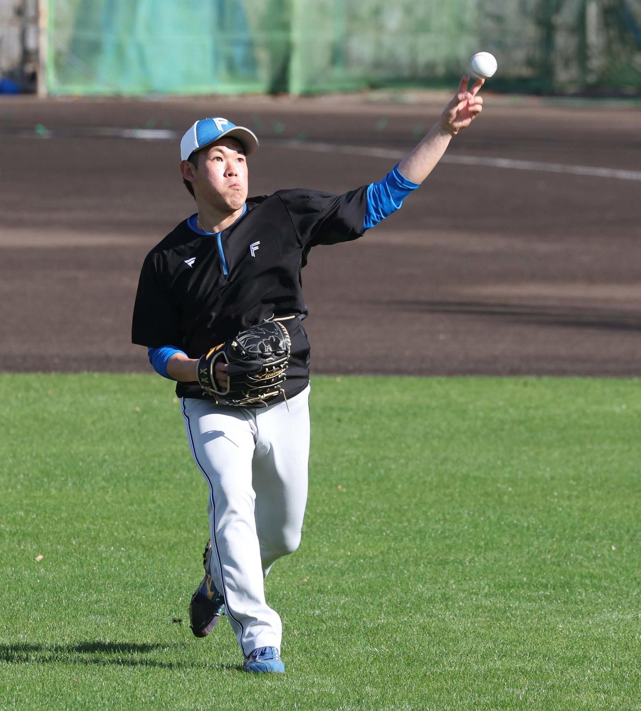 キャッチボールする日本ハム根本（撮影・黒川智章）