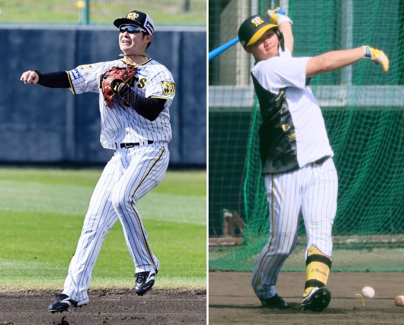 阪神中野拓夢（左）と森下翔太