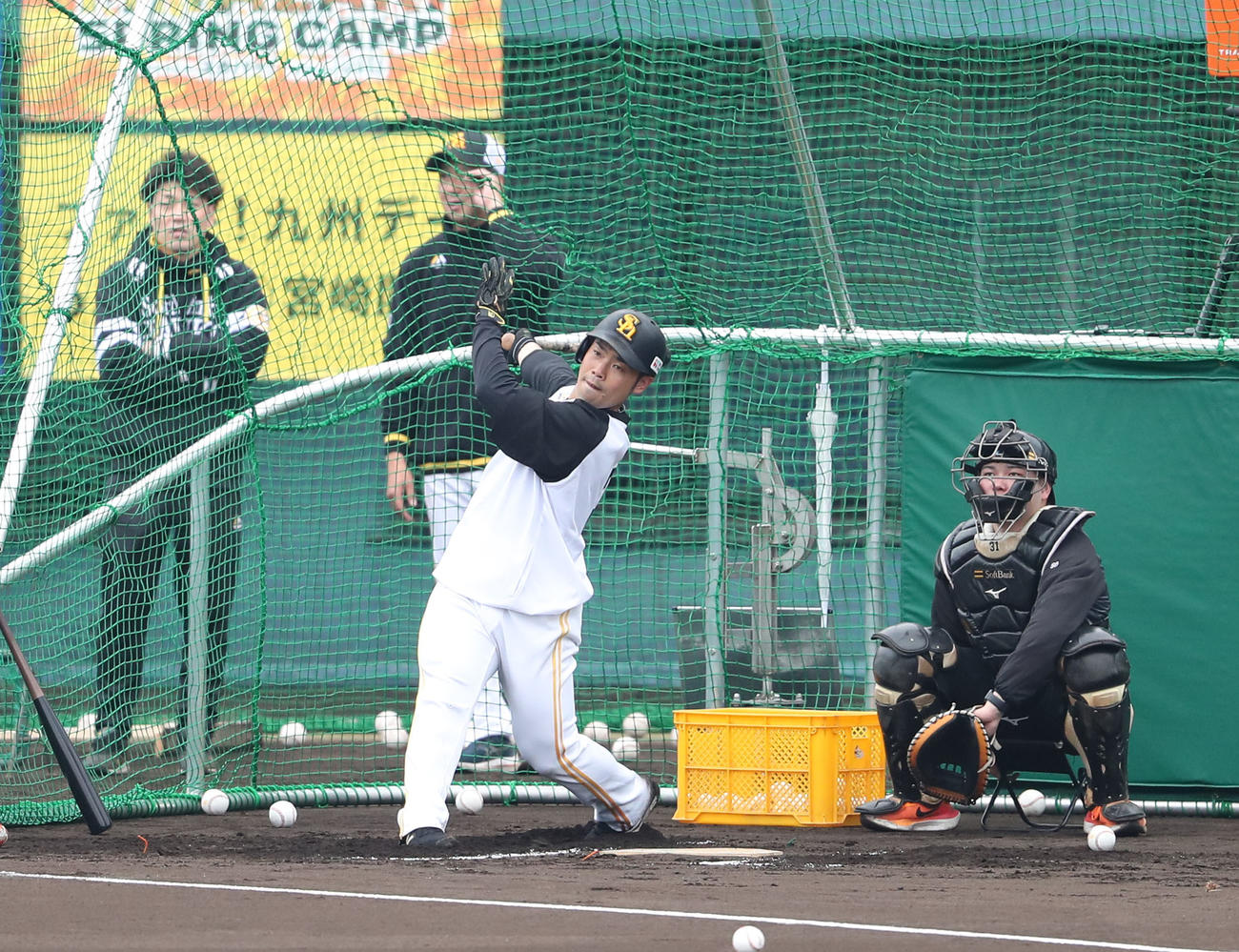 フリー打撃で快音を響かせる近藤（撮影・梅根麻紀）