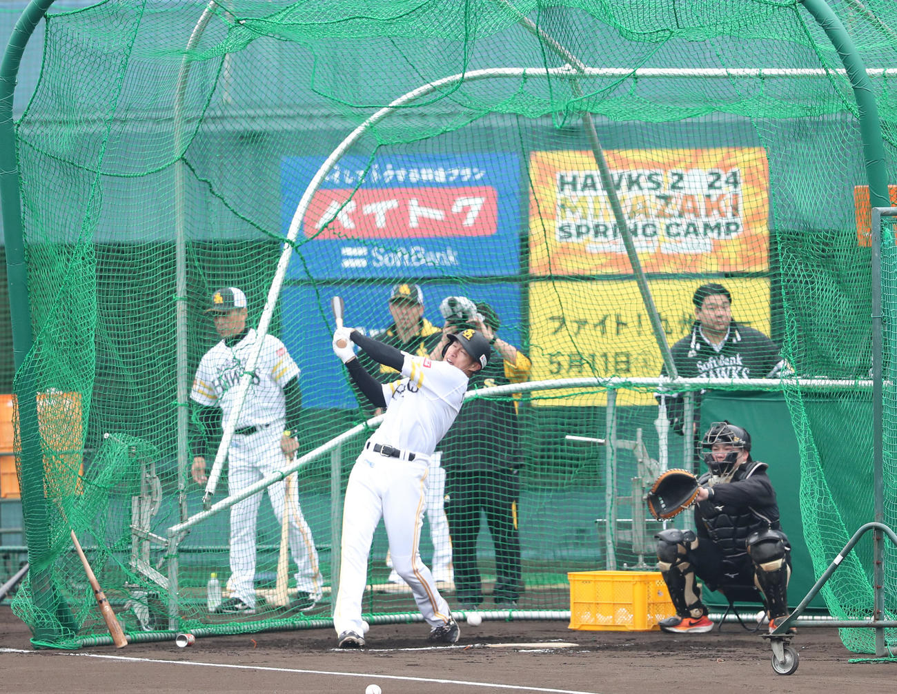フリー打撃で快音を響かせる柳田（撮影・梅根麻紀）
