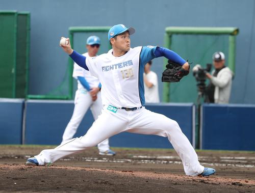 日本ハム紅白戦　4回に登板の白組鍵谷（撮影・黒川智章）