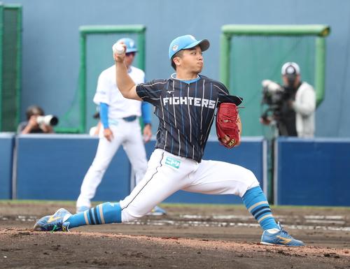 日本ハム紅白戦　4回に登板の紅組山本拓（撮影・黒川智章）