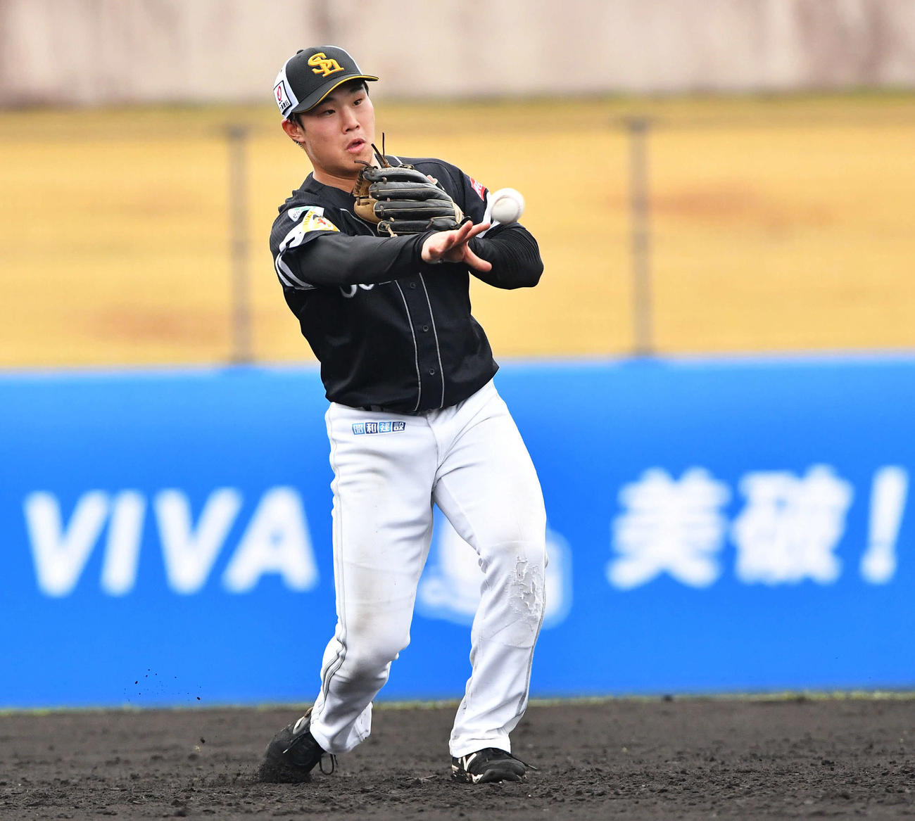 ノックを受けるソフトバンク井上（撮影・岩下翔太）