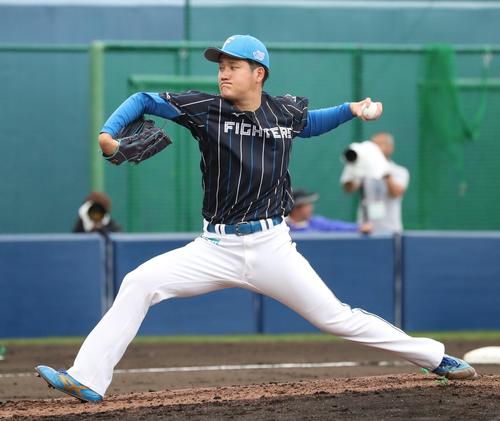日本ハム紅白戦　5回に登板の紅組山本晃（撮影・黒川智章）