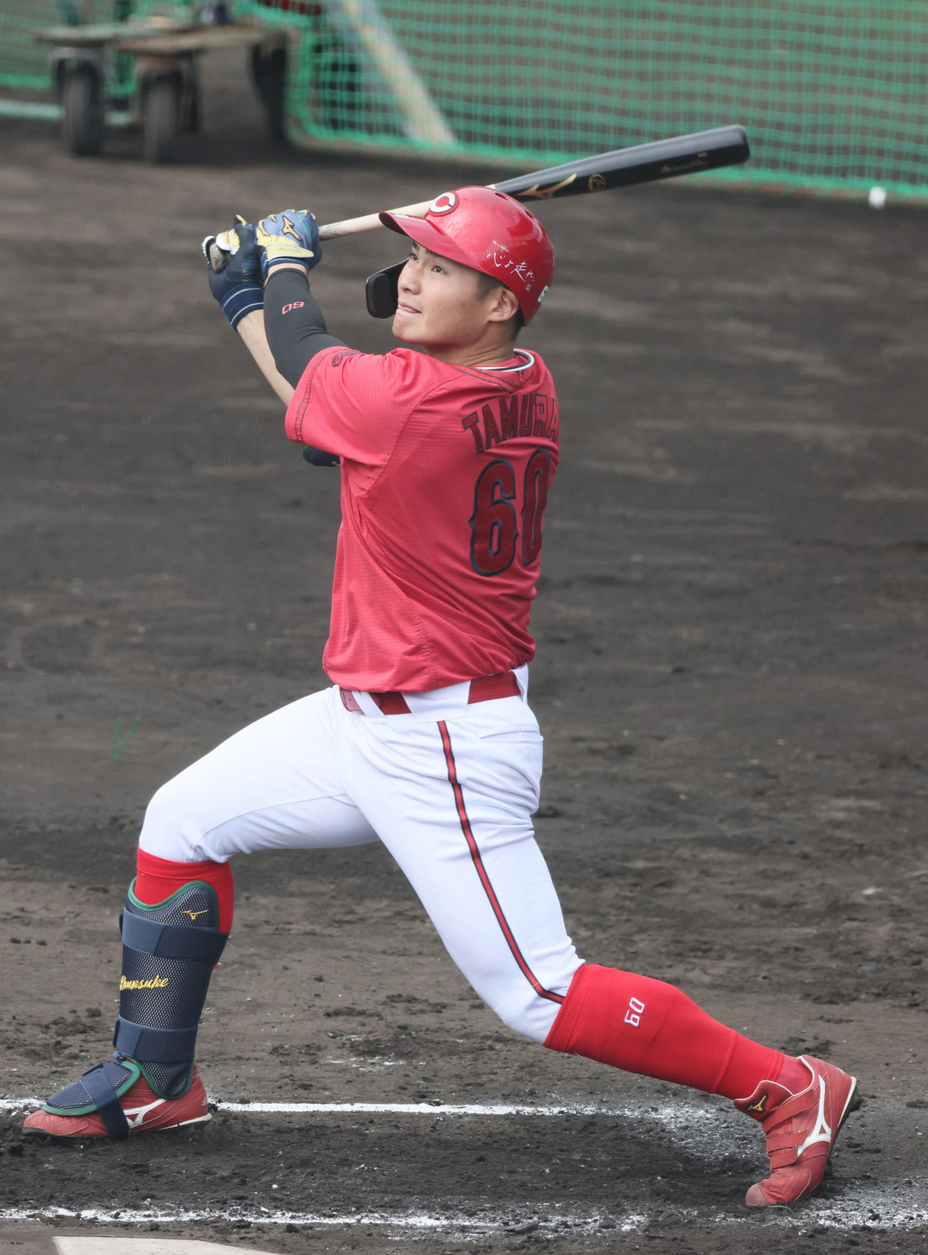 シート打撃に臨む広島田村（撮影・加藤孝規）