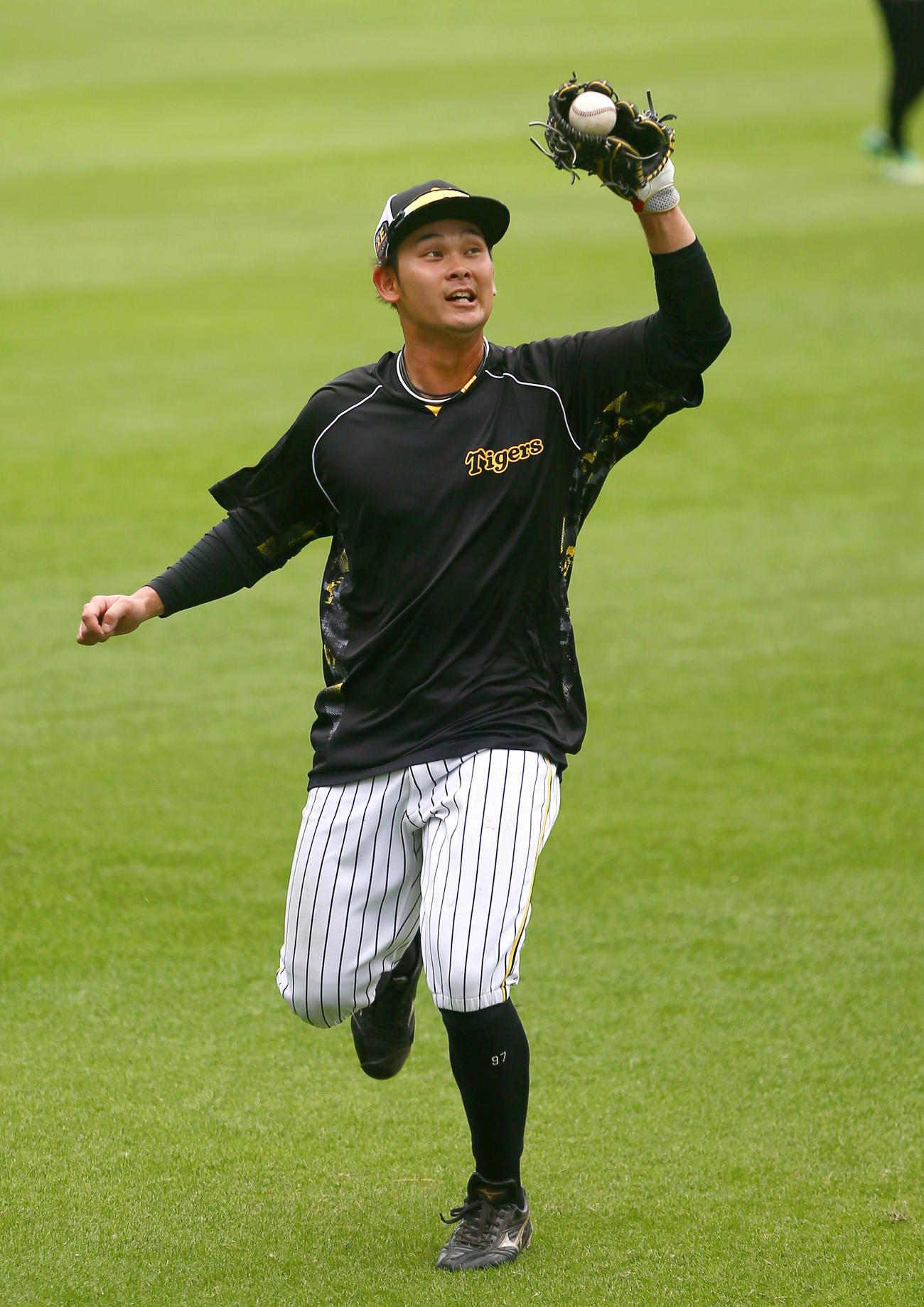 個別練習でノックを受ける阪神野口（撮影・上山淳一）