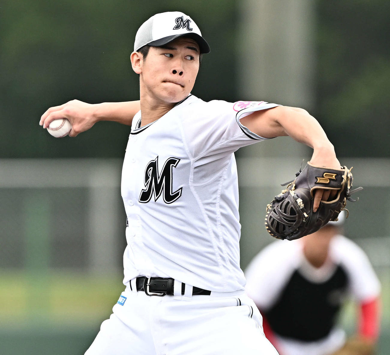 ライブBPで登板するロッテ田中楓（撮影・滝沢徹郎）
