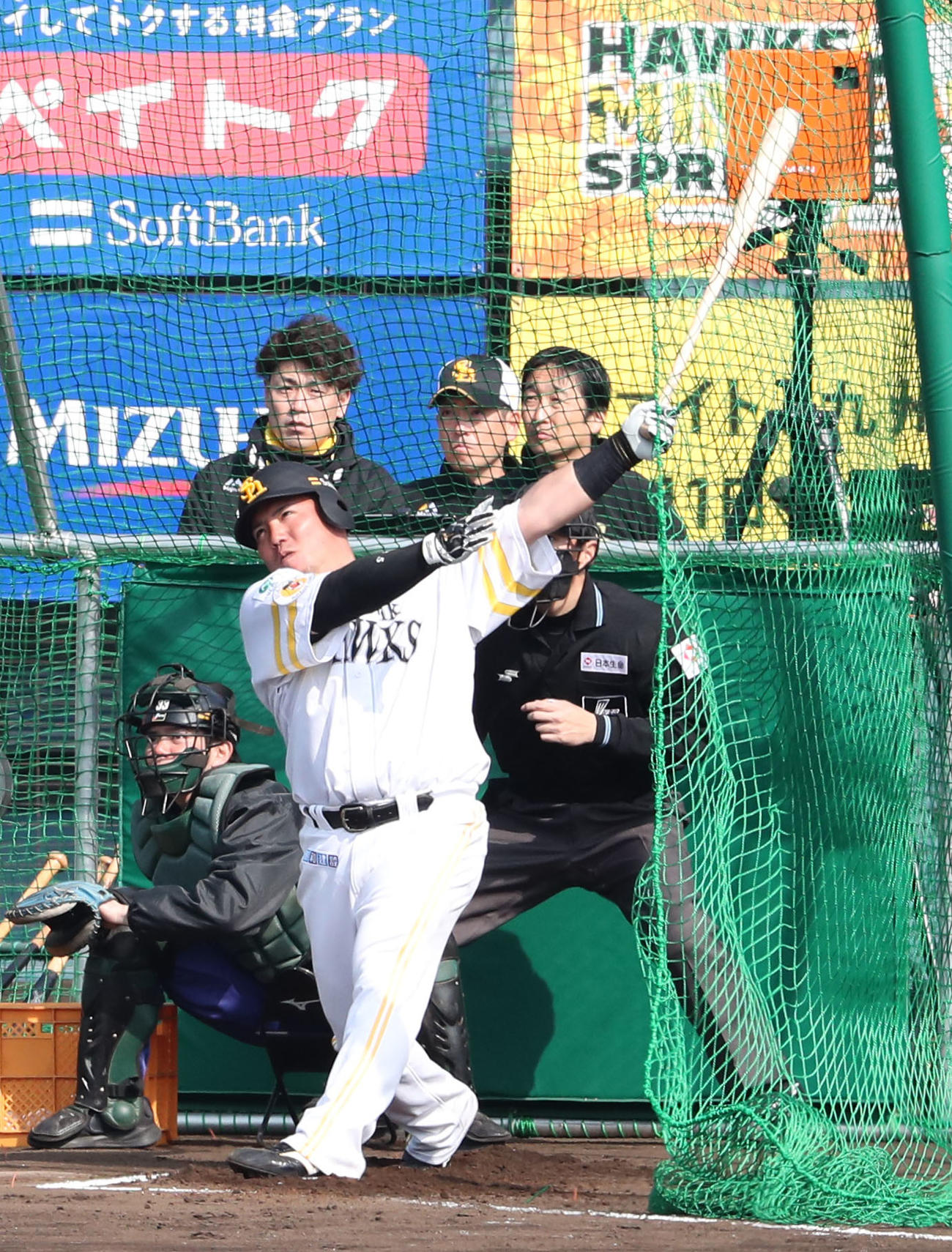フリー打撃で快音を響かせる山川（撮影・梅根麻紀）