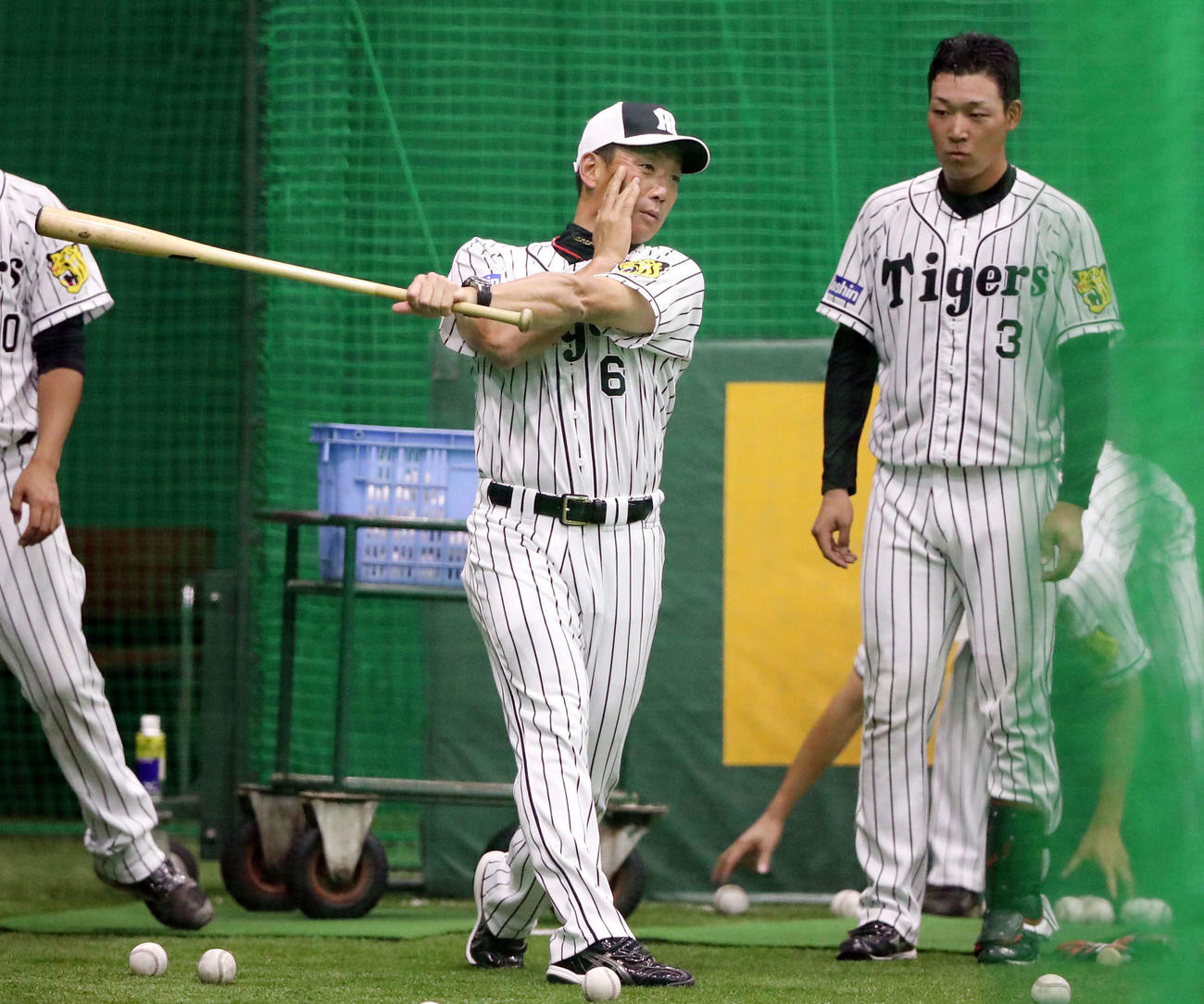 17年、阪神金本監督の打撃指導を受ける大山