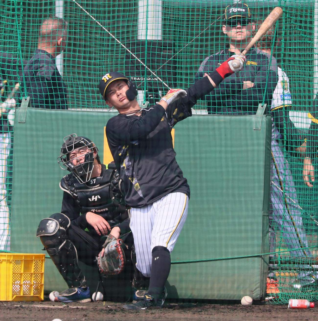 打撃練習を行う野口（撮影・加藤哉）