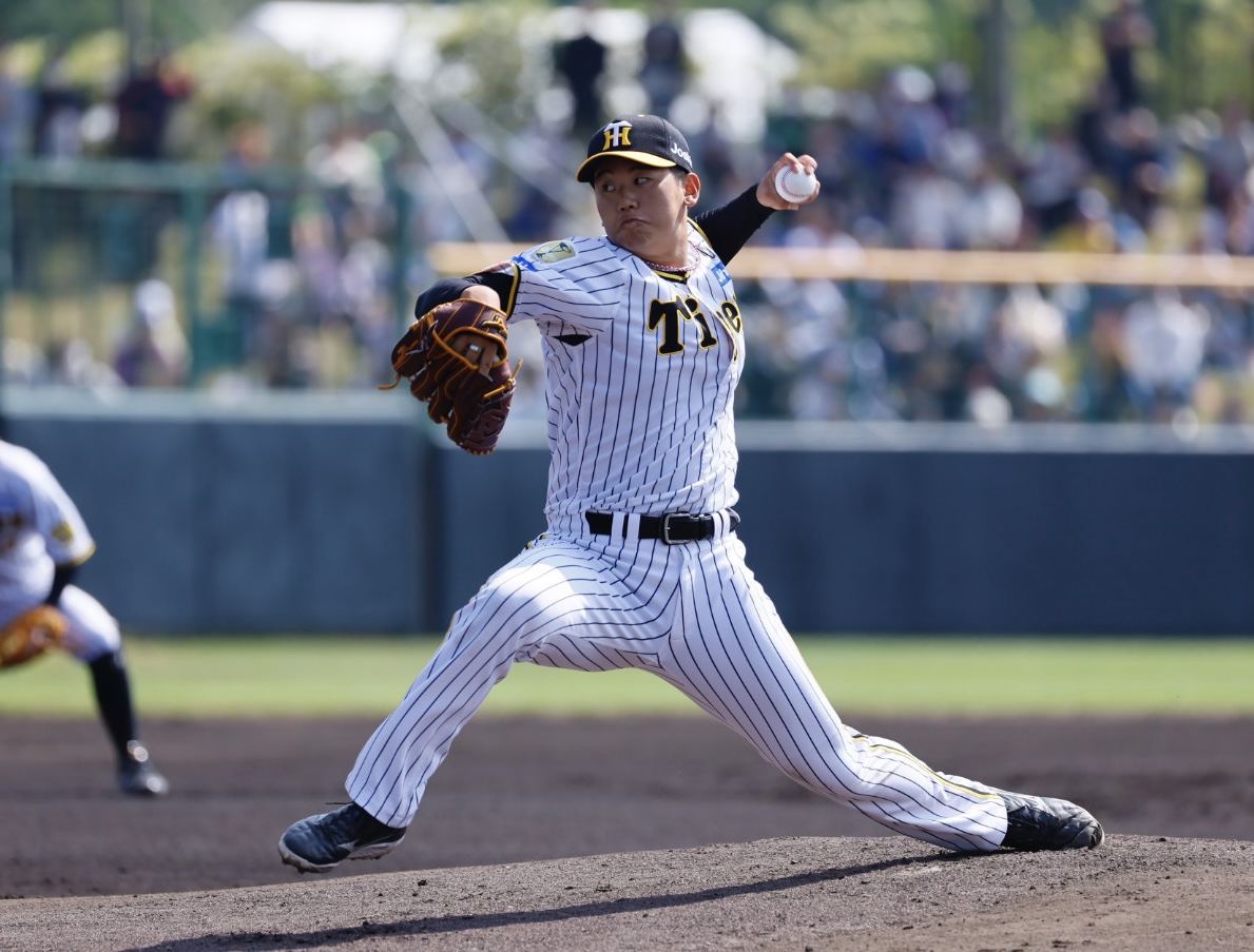阪神春季キャンプ　紅白戦で先発した白組門別（撮影・藤尾明華）