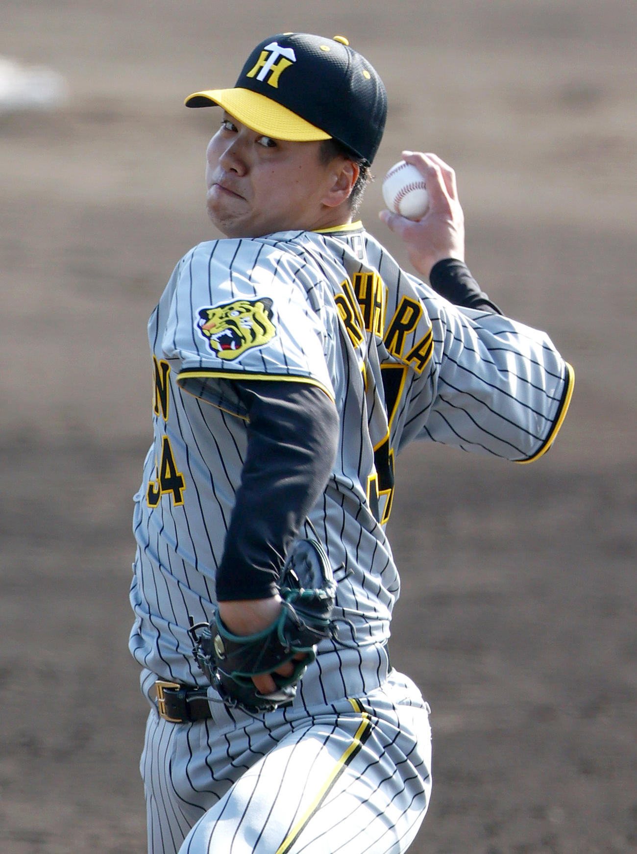 紅白戦　9回裏に登板する漆原（撮影・上山淳一）