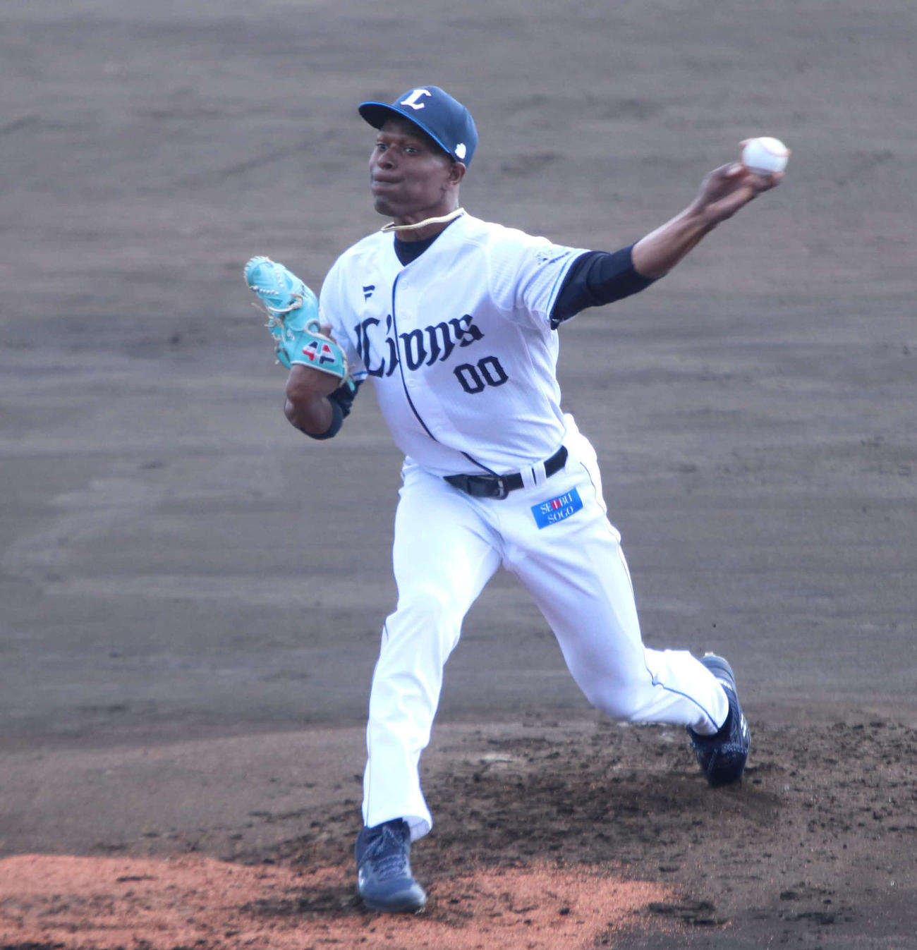 ライブBPで投げる西武ヤン（撮影・山崎純一）