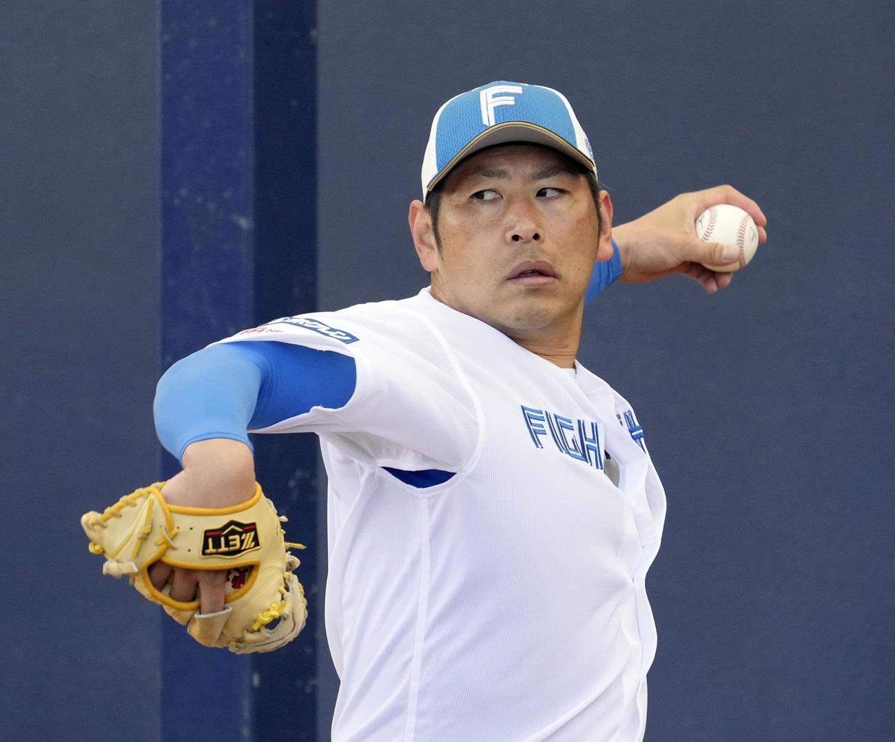 ブルペンで投げ込む日本ハム加藤貴之（共同）