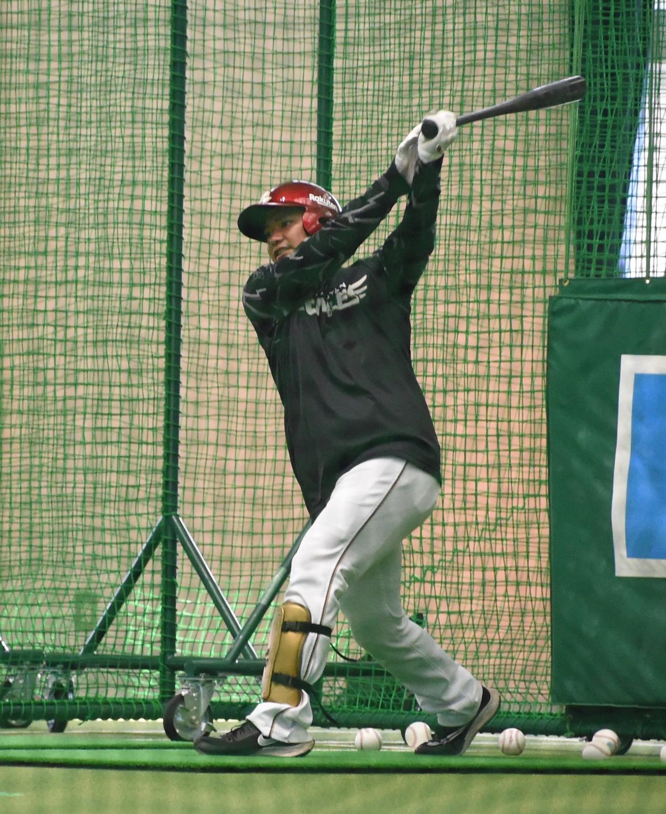 打撃練習を行う楽天平良（撮影・古川真弥）