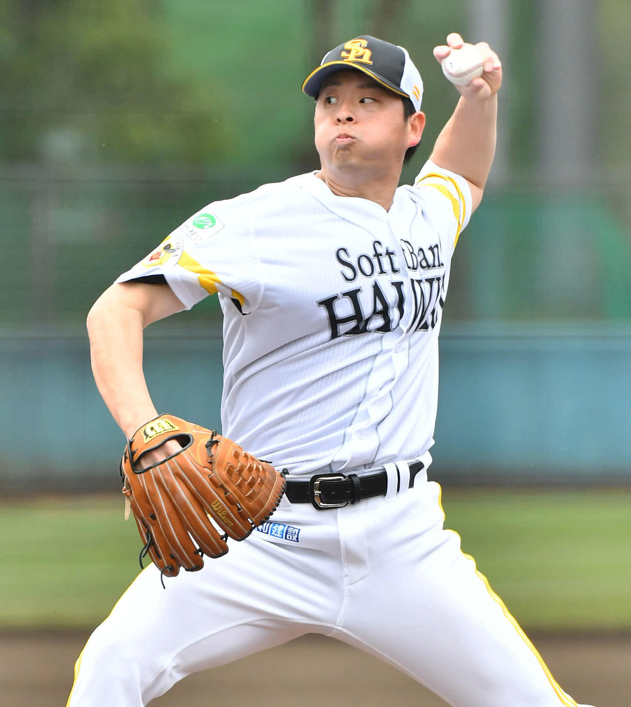 打撃投手で登板したソフトバンク大関（撮影・岩下翔太）