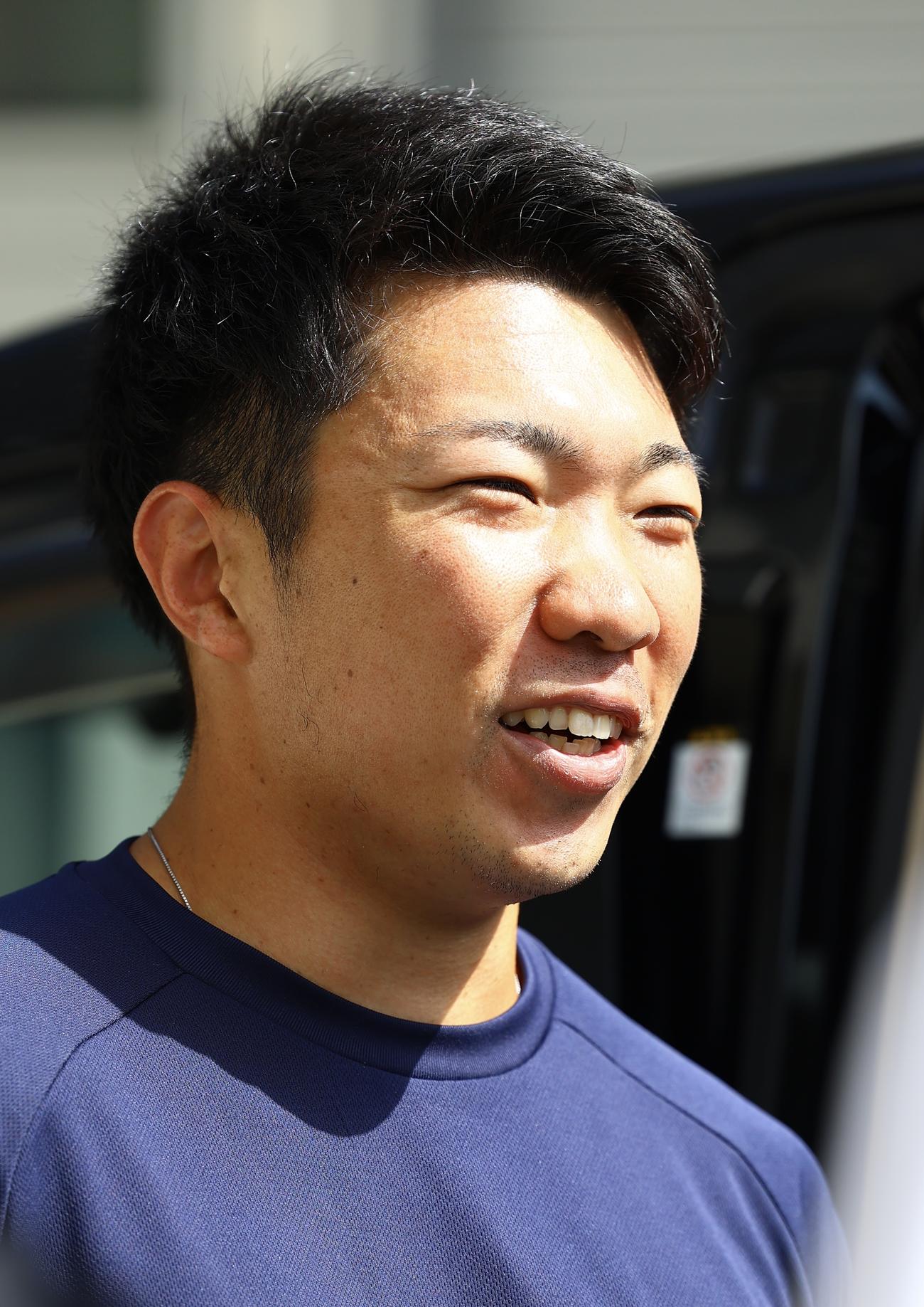 阪神春季キャンプ　休日返上でトレーニングを行った石井大智（撮影・藤尾明華）