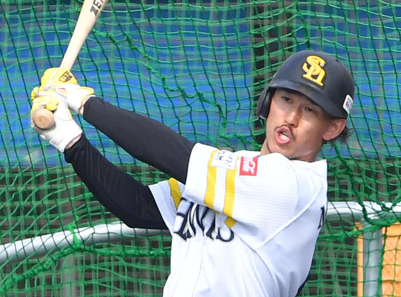 特打を行うソフトバンク三森（撮影・岩下翔太）