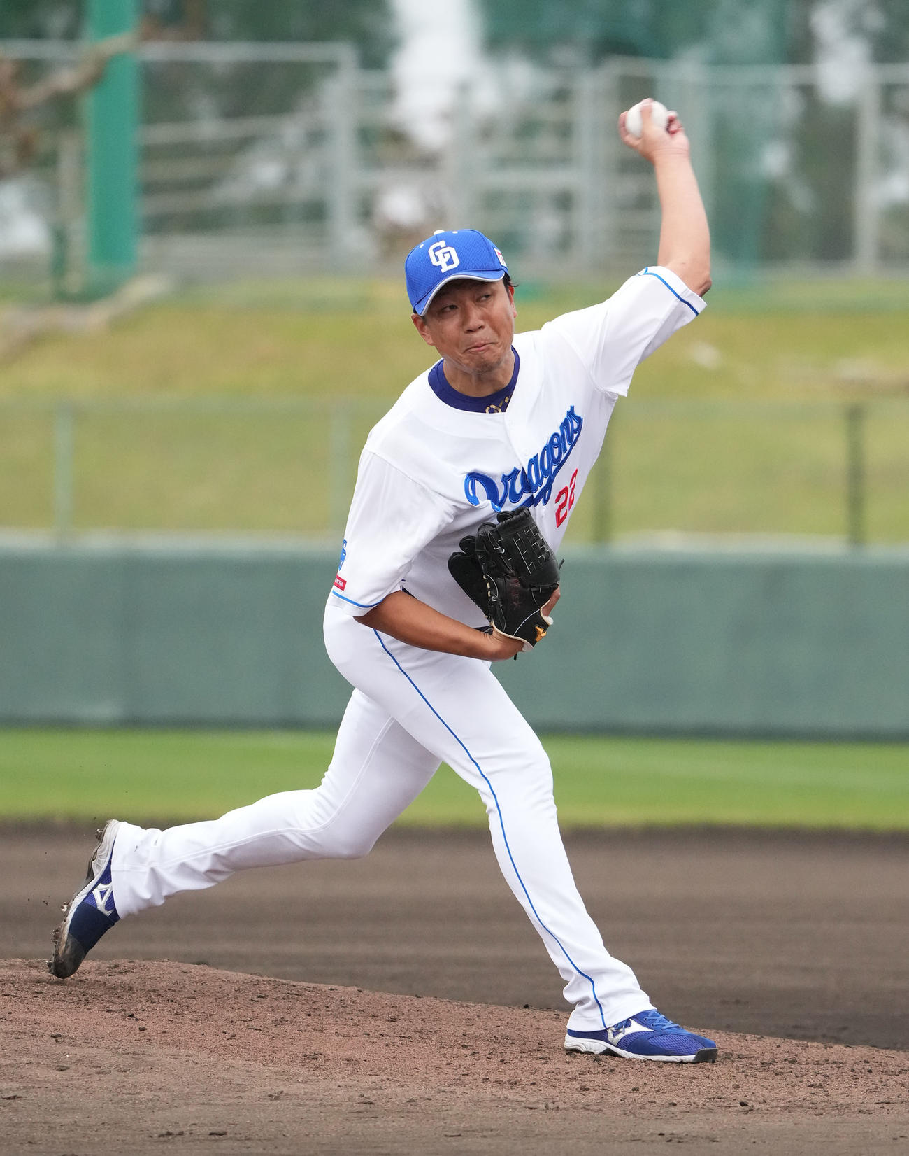 シート打撃練習に登板する大野雄（撮影・森本幸一）