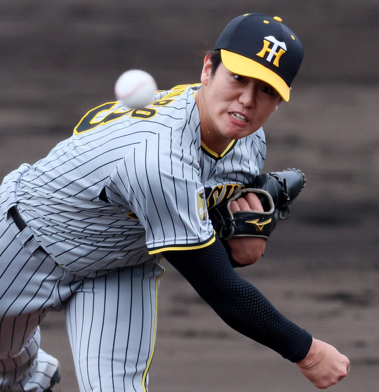 2軍練習試合中日対阪神　阪神2番手で登板した石黒（撮影・加藤哉）