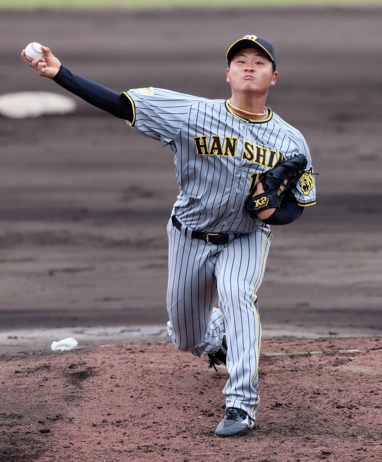 2軍練習試合中日対阪神　阪神4番手で登板した松原（撮影・加藤哉）