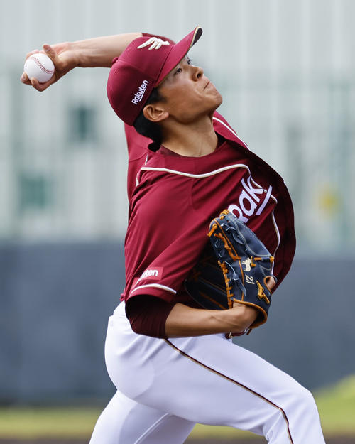 練習試合　阪神戦に先発した楽天早川（撮影・藤尾明華）