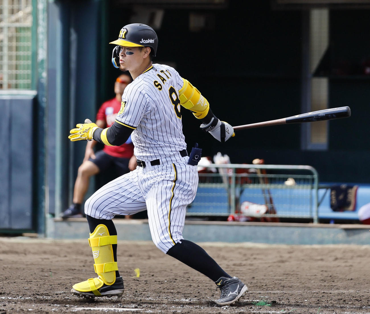 練習試合　阪神対楽天　4回裏阪神1死一、二塁、佐藤輝は左前に先制の適時打を放つ（撮影・藤尾明華）