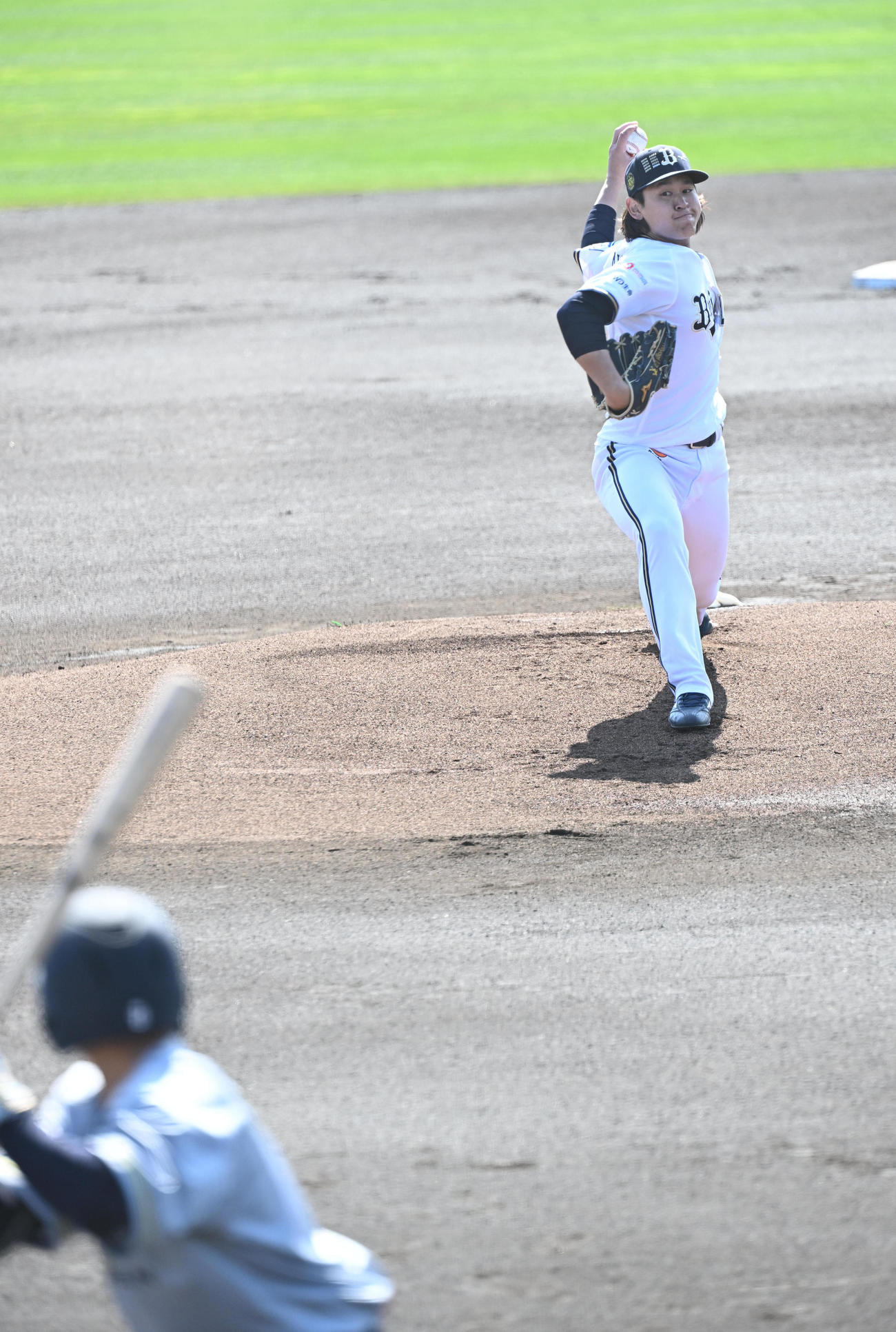 日本新薬戦に先発し2回を2安打無失点に抑えたオリックス先発の宮城（撮影・和賀正仁）