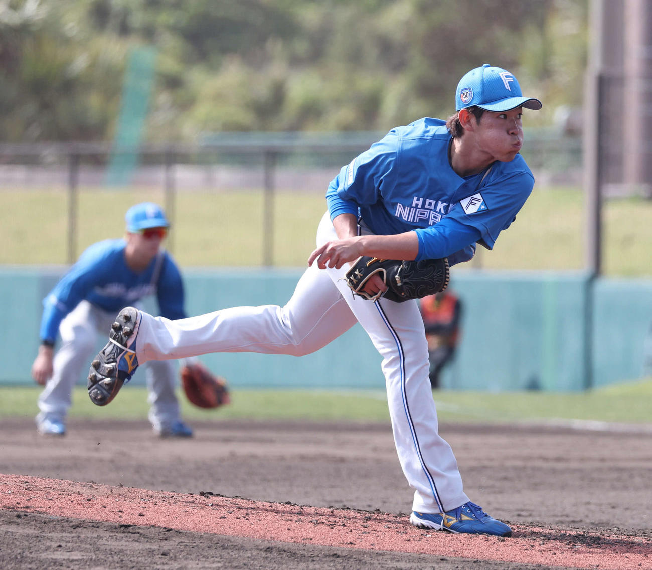 楽天対日本ハム　日本ハム2番手の根本（撮影・佐藤翔太）