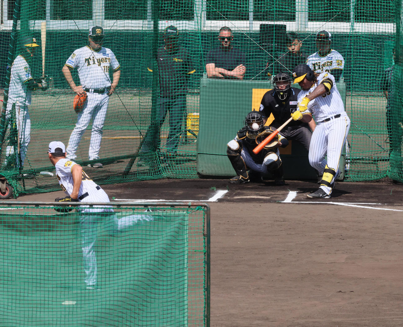 ミエセスは打撃投手で登板したゲラと対戦（撮影・加藤哉）