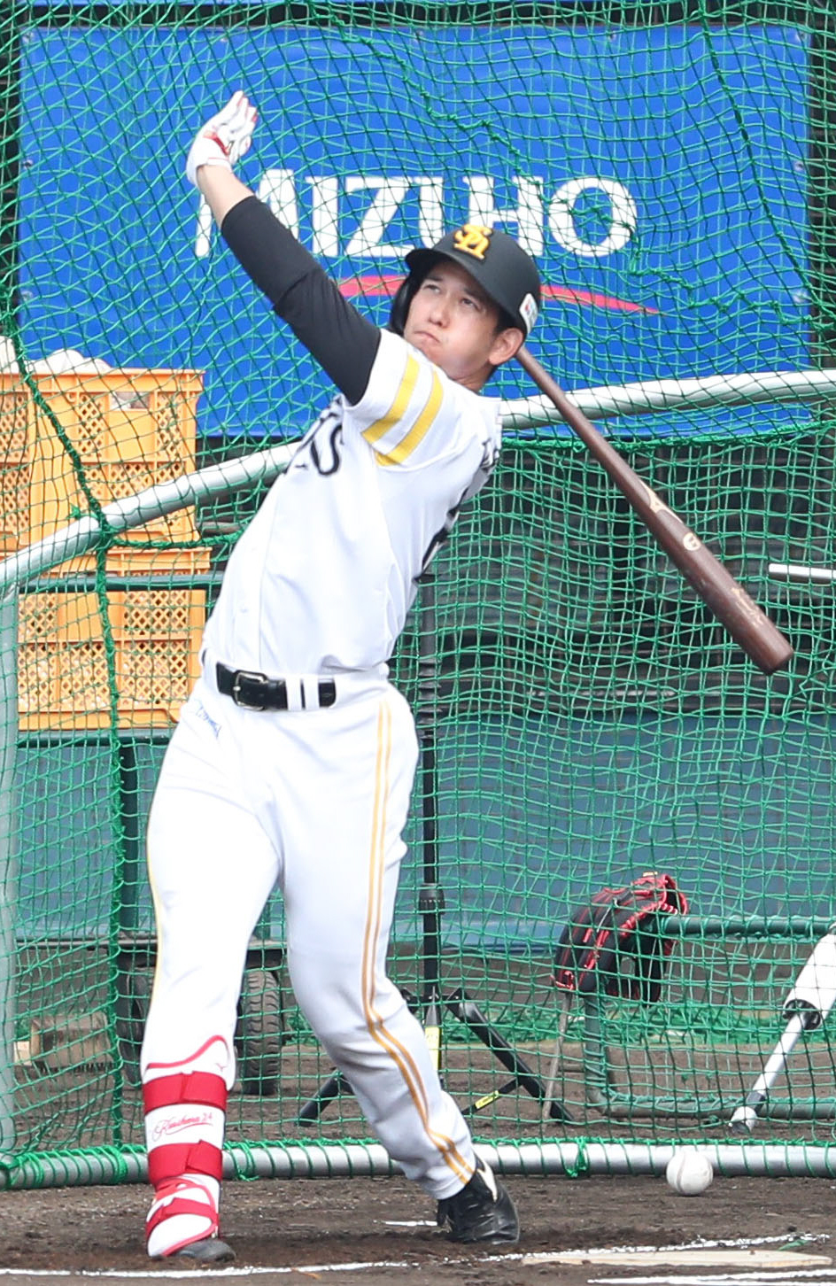 打撃練習で快音を響かせる栗原（撮影・梅根麻紀）