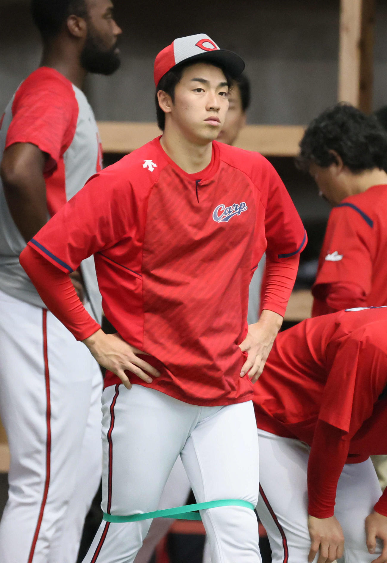 別メニュー調整中の広島ドラフト1位の常広（撮影・加藤孝規）